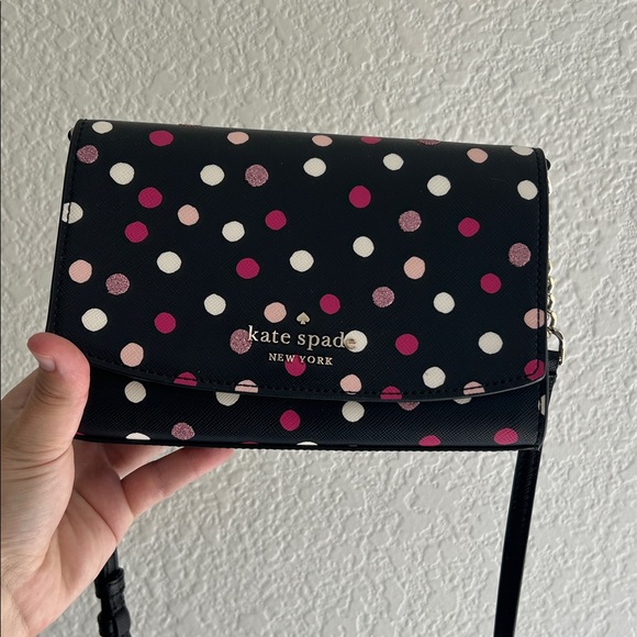 Kate Spade Black Crossbody with Pink and White Dots - Picture 1 of 2